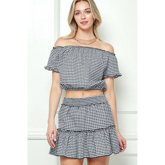 GINGHAM SEERSUCKERTOP AND SKIRT SET