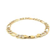 Bids.com 7.0mm 14K Yellow Two Tone Solid Pave Figaro Bracelet Bracelets