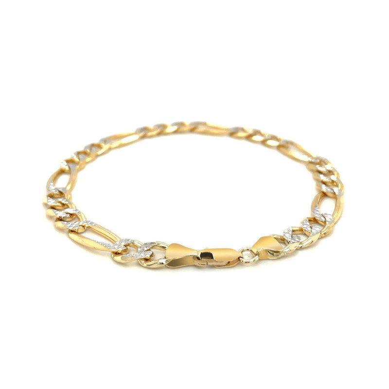 Bids.com 7.0mm 14K Yellow Two Tone Solid Pave Figaro Bracelet Bracelets