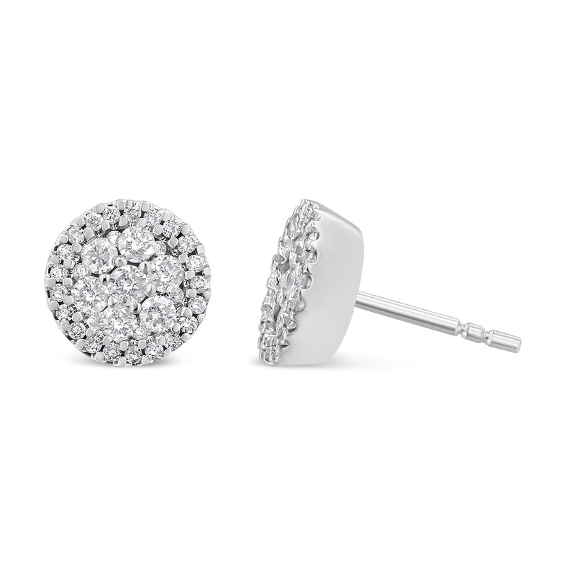Bids.com 14K White Gold 1.0 Cttw Brilliant-Cut Diamond Halo-Style Cluster Round Button Stud Earrings (H-I Color, I1-I2 Clarity) Earrings