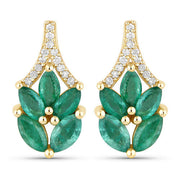 Bids.com 0.91 Carat Genuine Zambian Emerald and White Diamond 14K Yellow Gold Earrings Earrings
