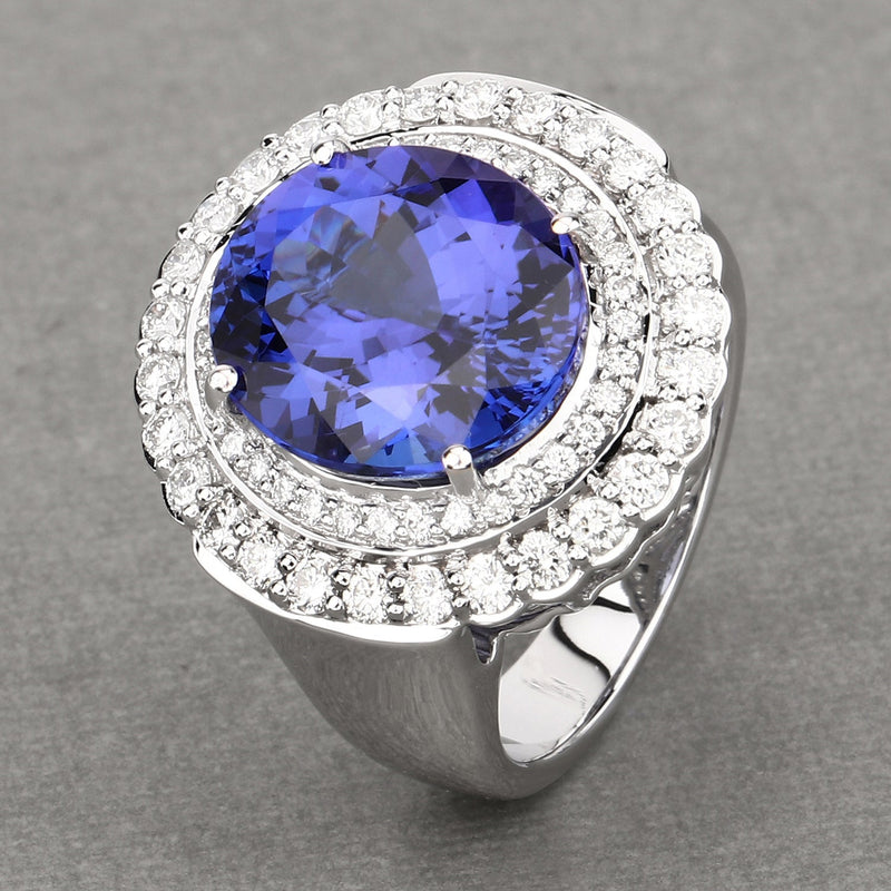 Bids.com 10.79 Carat Genuine Tanzanite and White Diamond 18K White Gold Ring Rings
