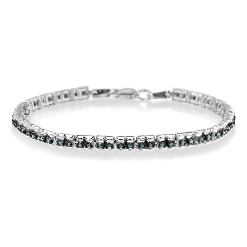 Bids.com Black Rhodium over .925 Sterling Silver 1.0 Cttw Rose Cut Diamond Double-Link 7" Tennis Bracelet (Blue Color, I1-I2 Clarity) Bracelets