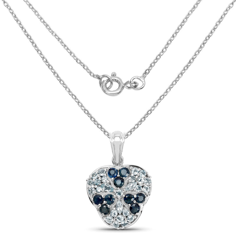 Bids.com 2.73 Carat Genuine Blue Sapphire and Aquamarine .925 Sterling Silver Pendant Pendants