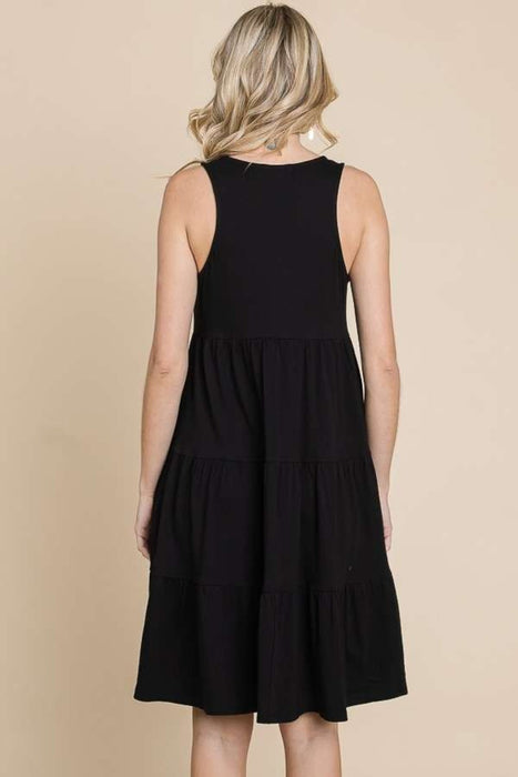 Racerback Tiered Tank Dress in Black