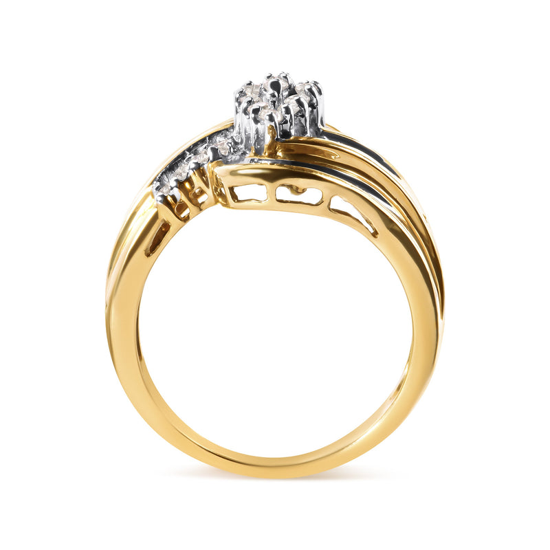 Bids.com 10K Yellow Gold 1/2 Cttw Diamond Pear Cluster and Swirl Ring (H-I Color, I1-I2 Clarity) - Ring Size 7 Rings