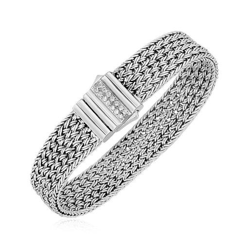 Bids.com Woven Rope Bracelet with White Sapphire Accented Clasp in Sterling Silver Bracelets
