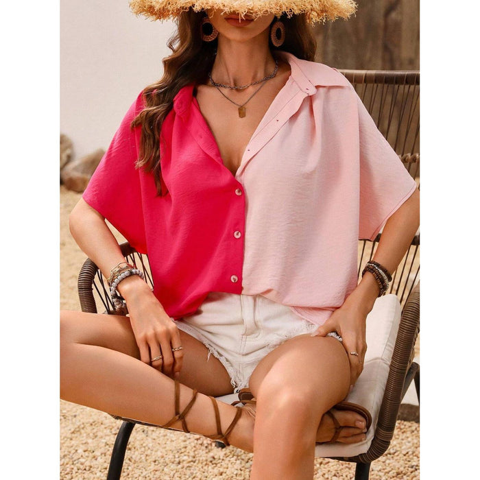 Contrast Collared Neck Short Sleeve Shirt