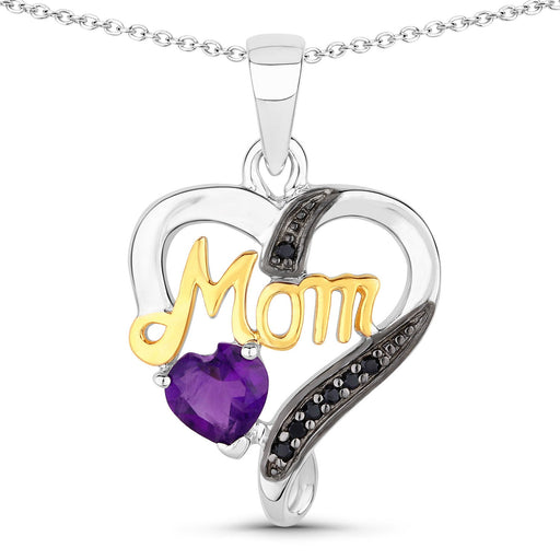 Bids.com 0.48 Carat Genuine Amethyst and Black Spinel .925 Sterling Silver Pendant Pendants