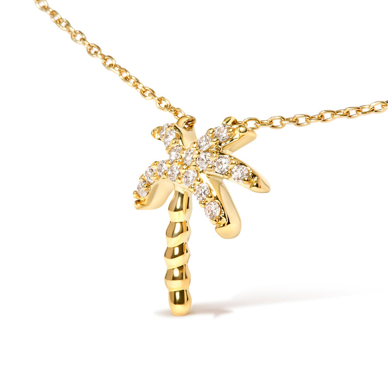 Bids.com 10K Yellow Gold 1/10 Cttw Round Diamond Palm Tree 18" Inch Pendant Necklace (H-I Color, I1-I2 Clarity) Necklaces