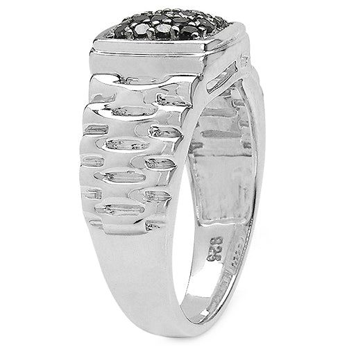 Bids.com 0.22 Carat Genuine Black Diamond .925 Sterling Silver Ring Rings