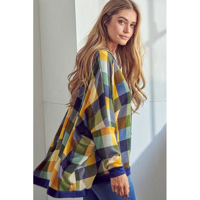 Plaid Buttondown Boxy Cardigan