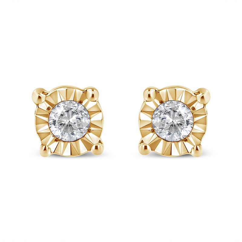 Bids.com 10K Yellow Gold Plated .925 Sterling Silver 1/10 Cttw Round Brilliant-Cut Diamond Miracle-Set Stud Earrings (J-K Color, I3 Clarity) Earrings