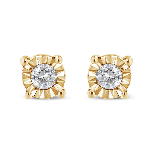 Bids.com 10K Yellow Gold Plated .925 Sterling Silver 1/10 Cttw Round Brilliant-Cut Diamond Miracle-Set Stud Earrings (J-K Color, I3 Clarity) Earrings