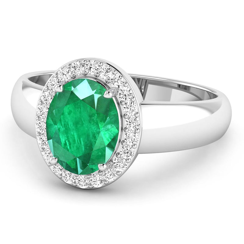 Bids.com 1.87 Carat Genuine Zambian Emerald and White Diamond 14K White Gold Ring Rings