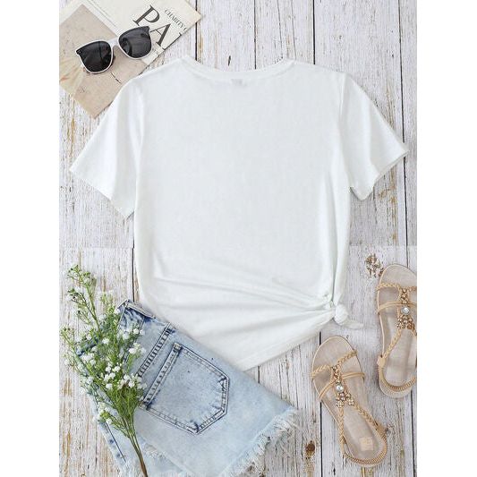 Heart Round Neck Short Sleeve T-Shirt