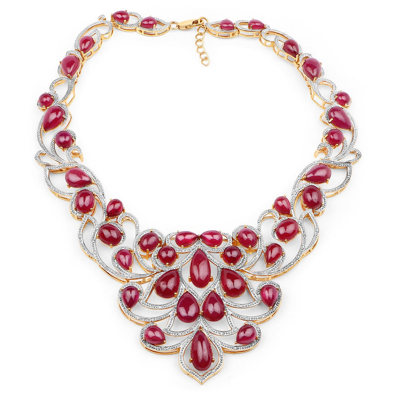 Bids.com 160.14 Carat Glass Filled Ruby and White Diamond .925 Sterling Silver Necklace Necklaces