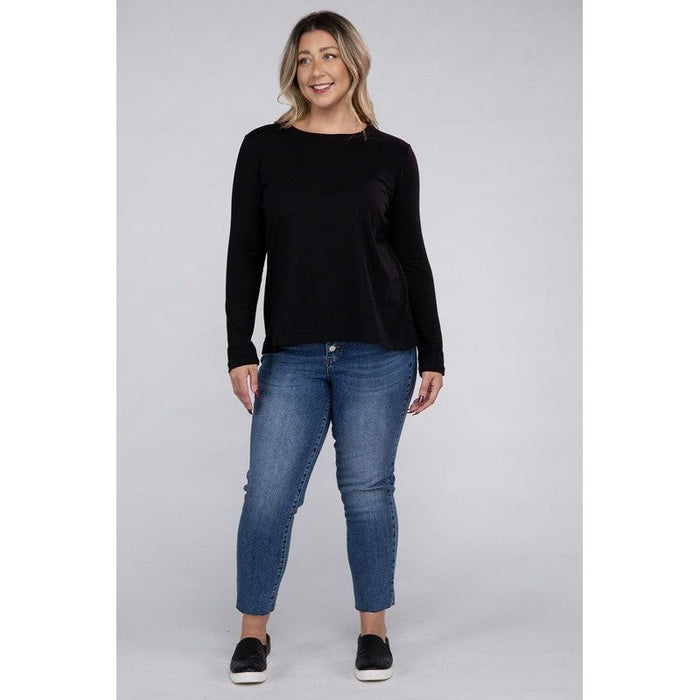 Plus Cotton Crew Neck Long Sleeve T-Shirt