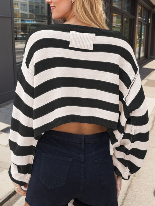 Striped Dropped Shoulder Long Sleeve Sweater