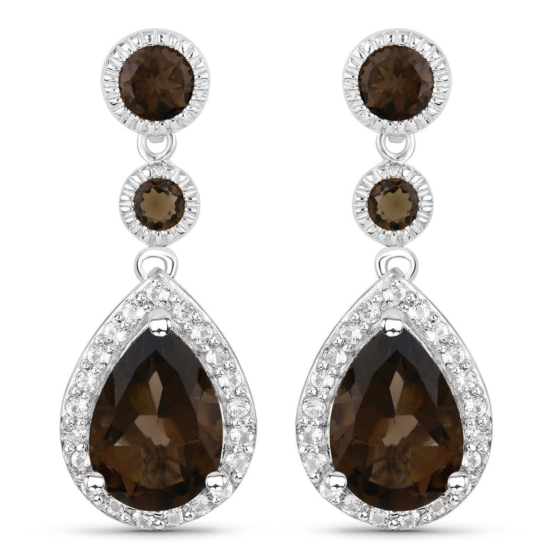 Bids.com 7.34 Carat Genuine Smoky Quartz and White Topaz .925 Sterling Silver Earrings Earrings