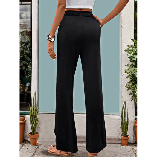 Drawstring High Waist Straight Pants