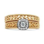 Bids.com 14K Yellow Gold Plated .925 Sterling Silver 1/5 Cttw Diamond Halo and Milgrain Finish Engagement Ring Bridal Set (I-J Color I3 Clarity) - Size 7 Rings