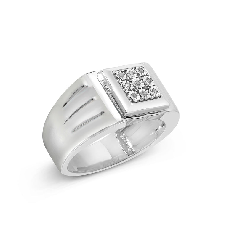 Bids.com .925 Sterling Silver Diamond Accent Miracle-Set 9 Stone Ridged Band Gentlemen's Fashion Ring (I-J Color, I3 Clarity) - Size 10 Rings