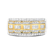 Bids.com 10K White and Yellow Gold 1.00 Cttw Baguette and Round cut Diamond Art Deco Multi-Row Ring Band (I-J Color, I1-I2 Clarity) - Ring Size 7 Rings