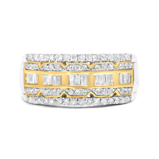 Bids.com 10K White and Yellow Gold 1.00 Cttw Baguette and Round cut Diamond Art Deco Multi-Row Ring Band (I-J Color, I1-I2 Clarity) - Ring Size 7 Rings