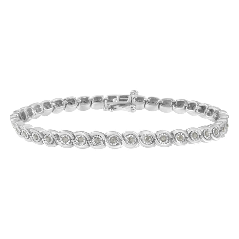 Bids.com .925 Sterling Silver 1.0 cttw Miracle Set Diamond Spiraling Bezel Link Bracelet(I-J Color, I3 Clarity) -7.25" Bracelets