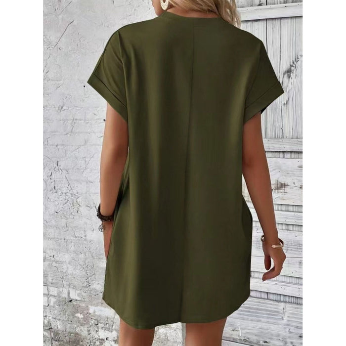 Pocketed Round Neck Short Sleeve Dress