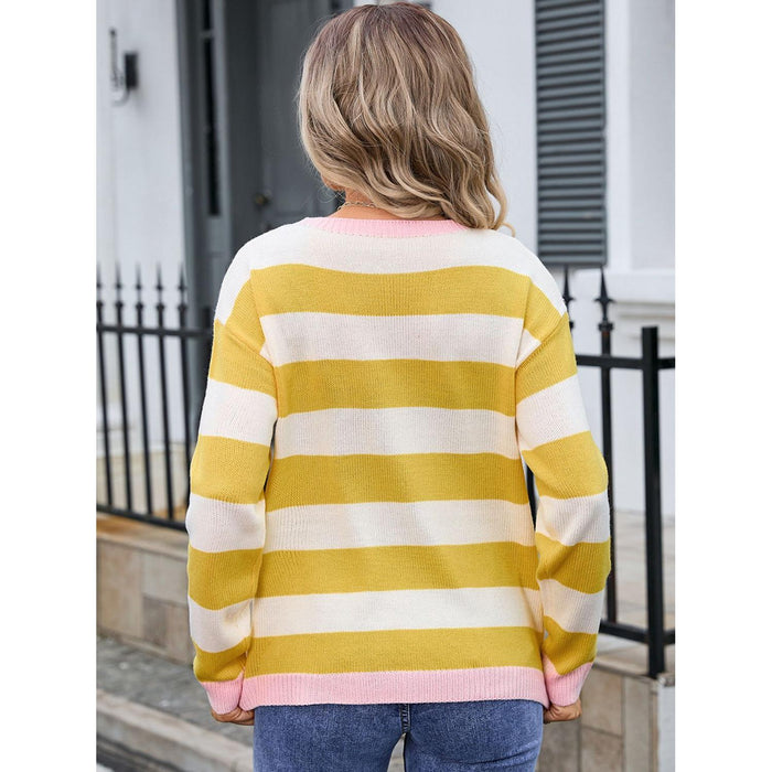 Striped Round Neck Dropped Shoulder Sweater