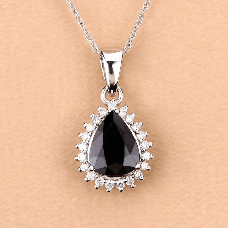 Bids.com 2.09 Carat Genuine Blue Sapphire and White Diamond 14K White Gold Pendant Pendants