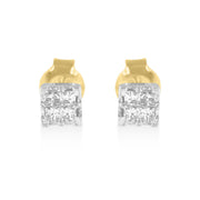 Bids.com 10k Yellow Gold Princess Diamond Quad Stud Earrings (1/4 cttw, J-K Color, I2-I3 Clarity) Earrings