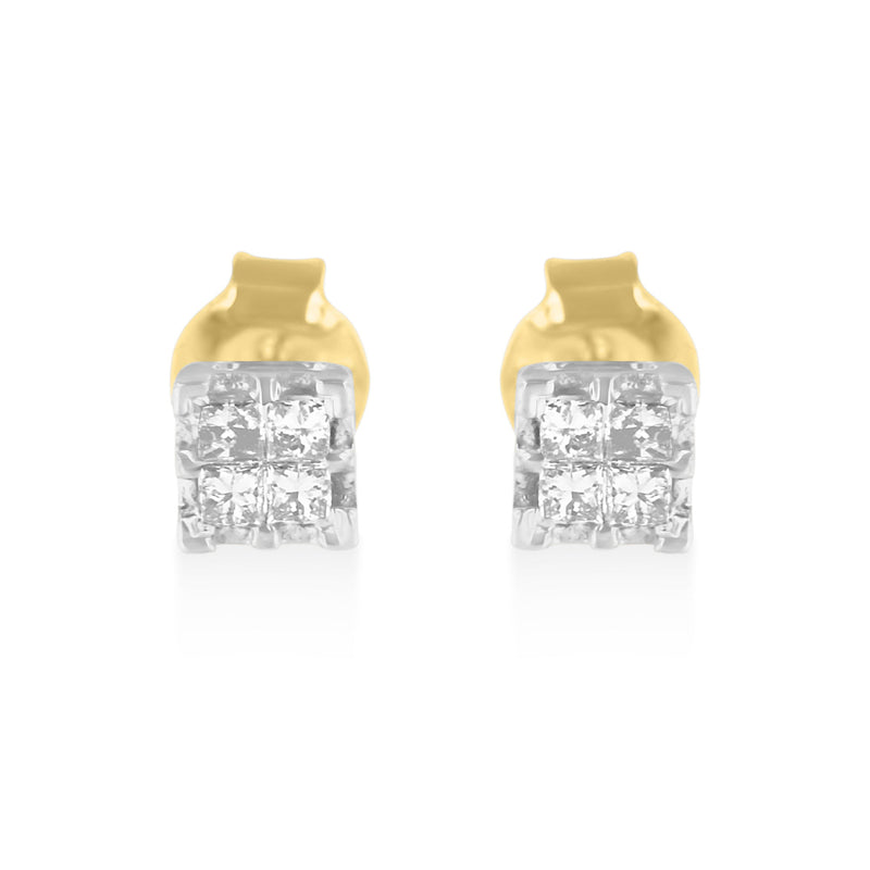 Bids.com 10k Yellow Gold Princess Diamond Quad Stud Earrings (1/4 cttw, J-K Color, I2-I3 Clarity) Earrings
