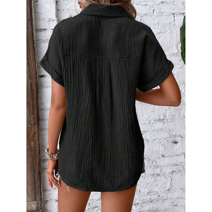 Textured Button Up Short Sleeve Shirt