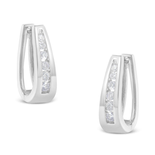 Bids.com 14k White Gold 1/4 Cttw Channel-Set Brilliant Round-Cut Diamond Hoop Earrings (I-J Color, I2-I3 Clarity) Earrings