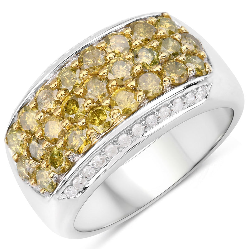 Bids.com 1.91 Carat Genuine Yellow Diamond and White Diamond .925 Sterling Silver Ring Rings