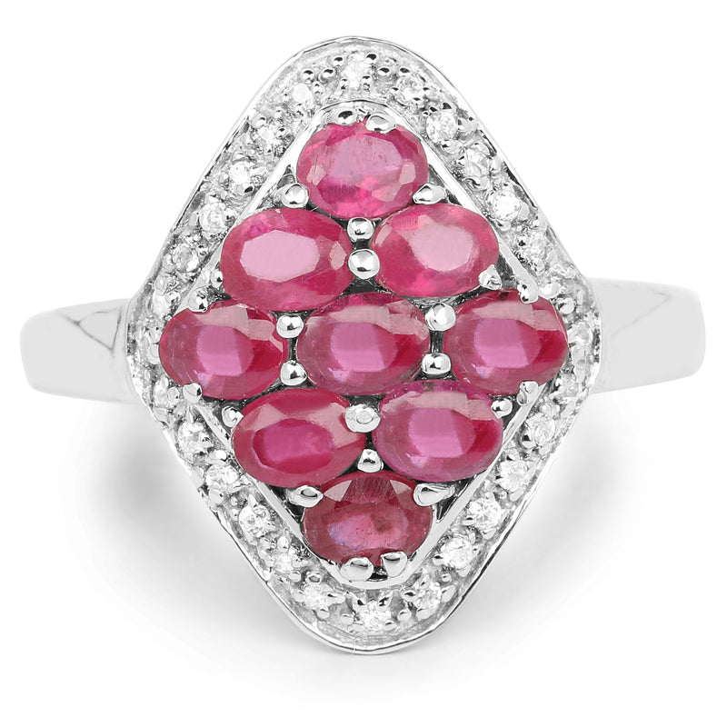 Bids.com 2.12 Carat Genuine Glass Filled Ruby & White Zircon .925 Sterling Silver Ring Rings