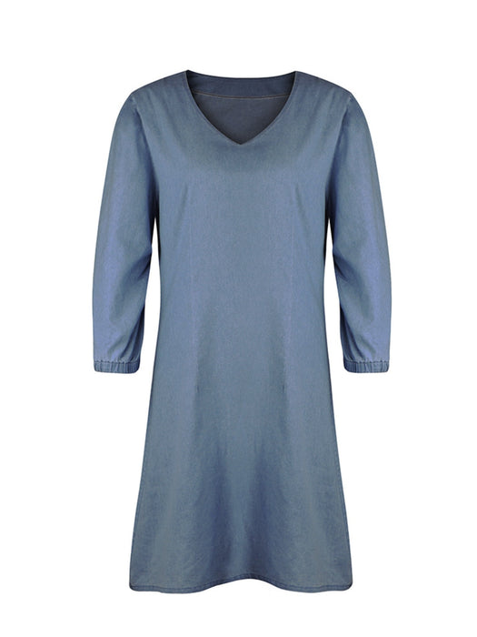 V-Neck Half Sleeve Denim Dress