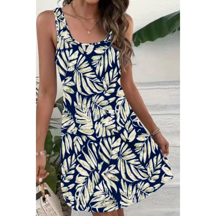 Printed Scoop Neck Wide Strap Mini Dress