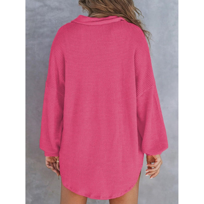 Waffle-Knit Dropped Shoulder Long Sleeve Sweatshirt