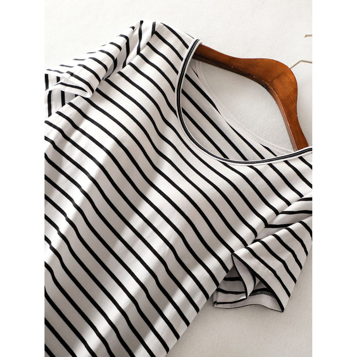 Striped Round Neck Short Sleeve Dress