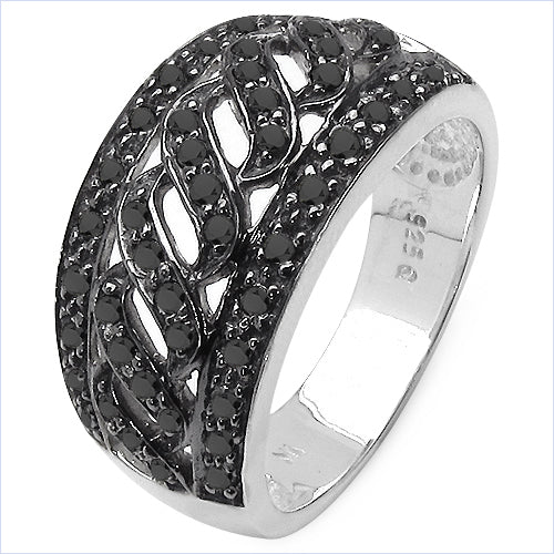 Bids.com 0.54 Carat Genuine Black Diamond .925 Sterling Silver Ring Rings