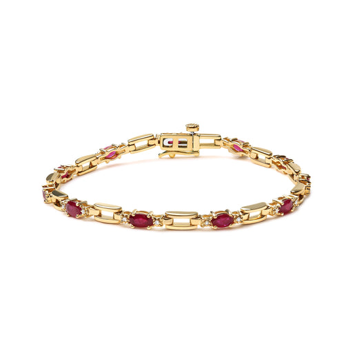 Bids.com 10K Yellow Gold Oval Ruby and 1/10 Cttw Diamond Bar Prong Set Bracelet (H-I Color, SI1-SI2 Clarity)  - Size 7" Bracelets