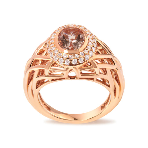 Bids.com 14K Rose Gold Oval Cut Light Pink Morganite and 3/8 Cttw Diamonds Halo and Basket Weave Cocktail Ring (G-H Color, SI1-SI2 Clarity) - Size 7 Rings