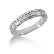 Bids.com 14k White Gold Vintage Style Engraved Diamond Channel Set Wedding Ring Band Rings