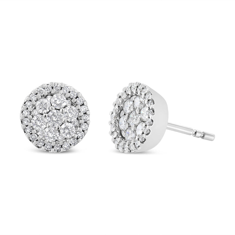 Bids.com 14K White Gold 1.0 Cttw Brilliant-Cut Diamond Halo-Style Cluster Round Button Stud Earrings (H-I Color, I1-I2 Clarity) Earrings