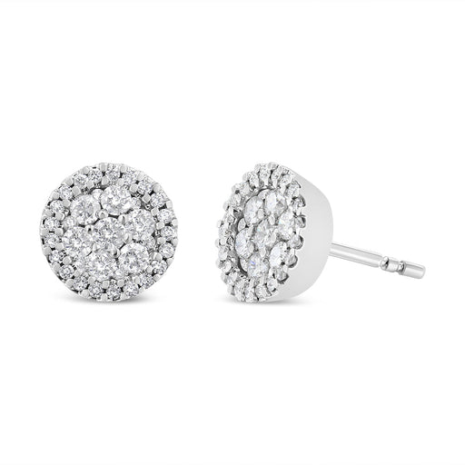 Bids.com 14K White Gold 1.0 Cttw Brilliant-Cut Diamond Halo-Style Cluster Round Button Stud Earrings (H-I Color, I1-I2 Clarity) Earrings