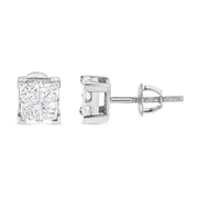 Bids.com 10K White Gold 3/4 Cttw Invisible Set Princess-Cut Diamond Composite Square Stud Earrings (H-I Color, SI2-I1 Clarity) Earrings